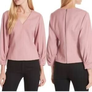 Tibi pink corset seam quarter length sleeve v neck romantic blouse top work sz 2